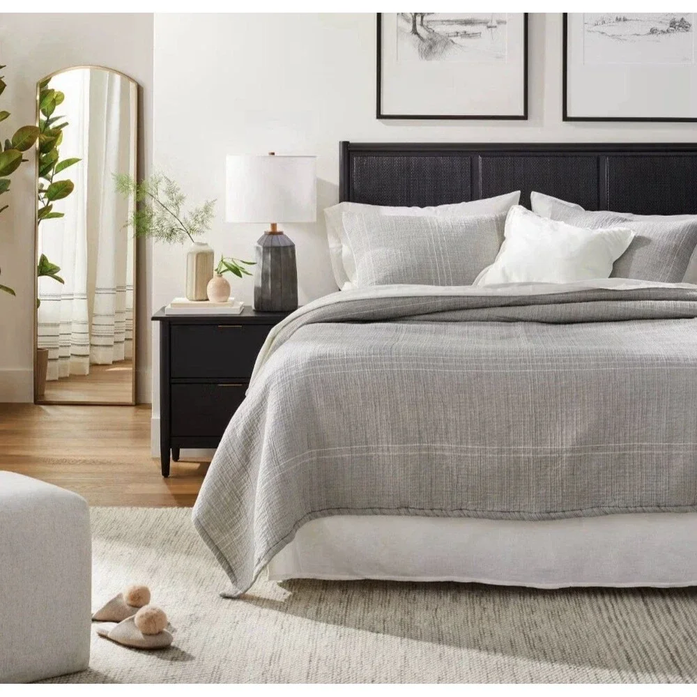 Full/Queen Microstripe Matelassé Coverlet Jet Gray - Hearth & Hand with Magnolia